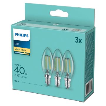 SADA 3x LED Žiarovka Philips B35 E14/4,3W/230V 2700K