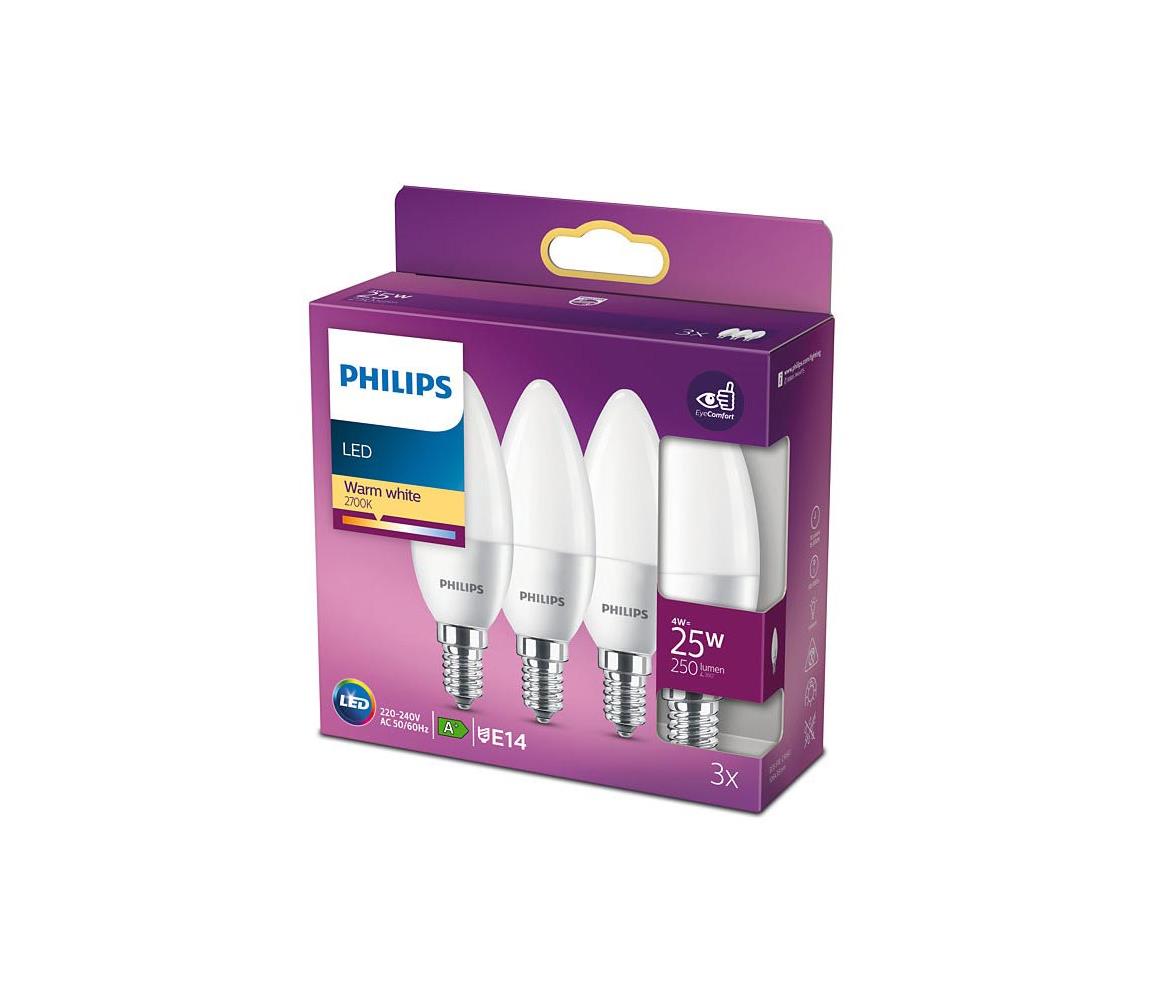 Philips SADA 3x LED Žiarovka Philips B35 E14/4W/230V 2700K 