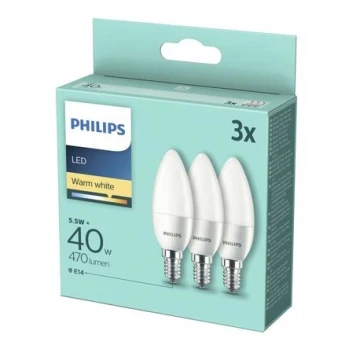 SADA 3x LED Žiarovka Philips B35 E14/5,5W/230V 2700K