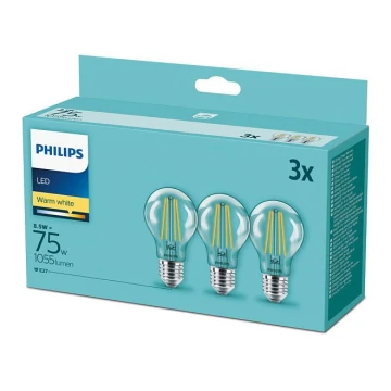SADA 3x LED Žiarovka Philips E27/8,5W/230V 2700K