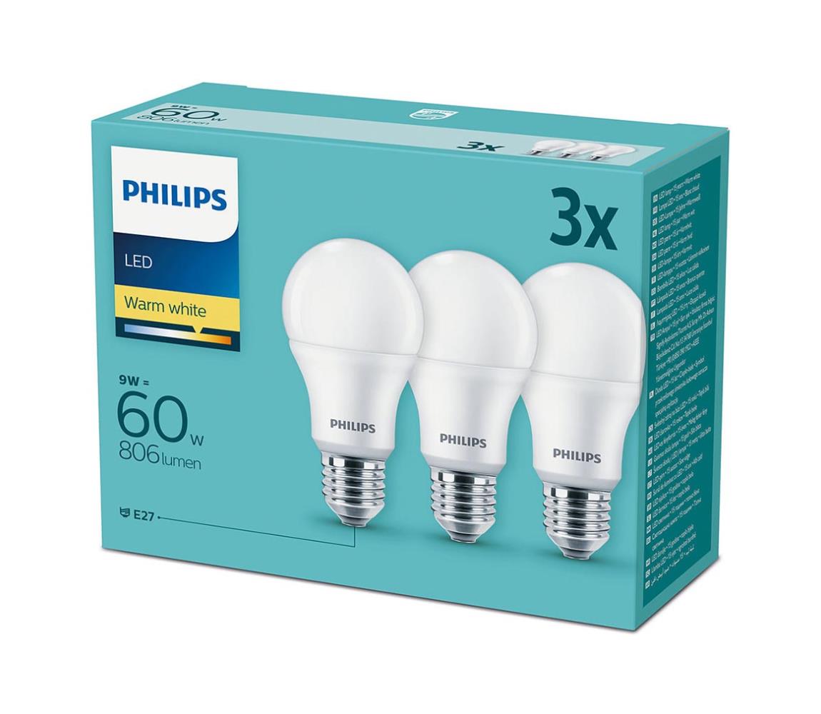 Philips Sada 3x LED Žiarovka Philips E27/9W/230V 2700K 