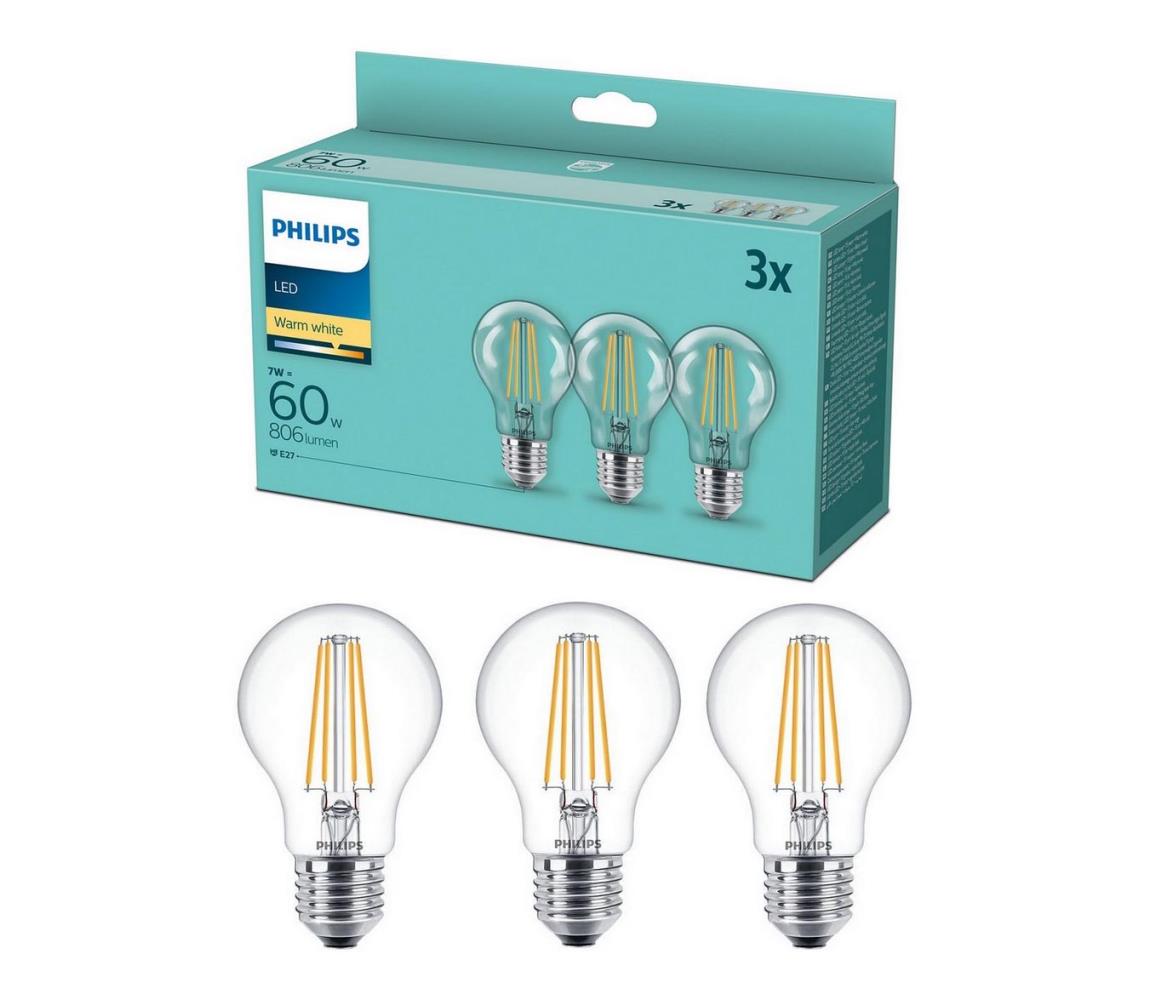 Philips SADA 3x LED Žiarovka VINTAGE Philips A60 E27/7W/230V 2700K 