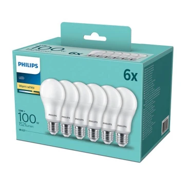 SADA 6x LED Žiarovka Philips A60 E27/13W/230V 2700K