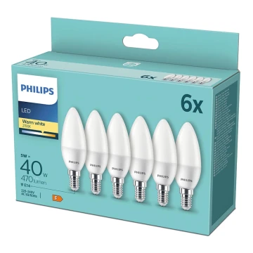 SADA 6x LED Žiarovka Philips B35 E14/5W/230V 2700K