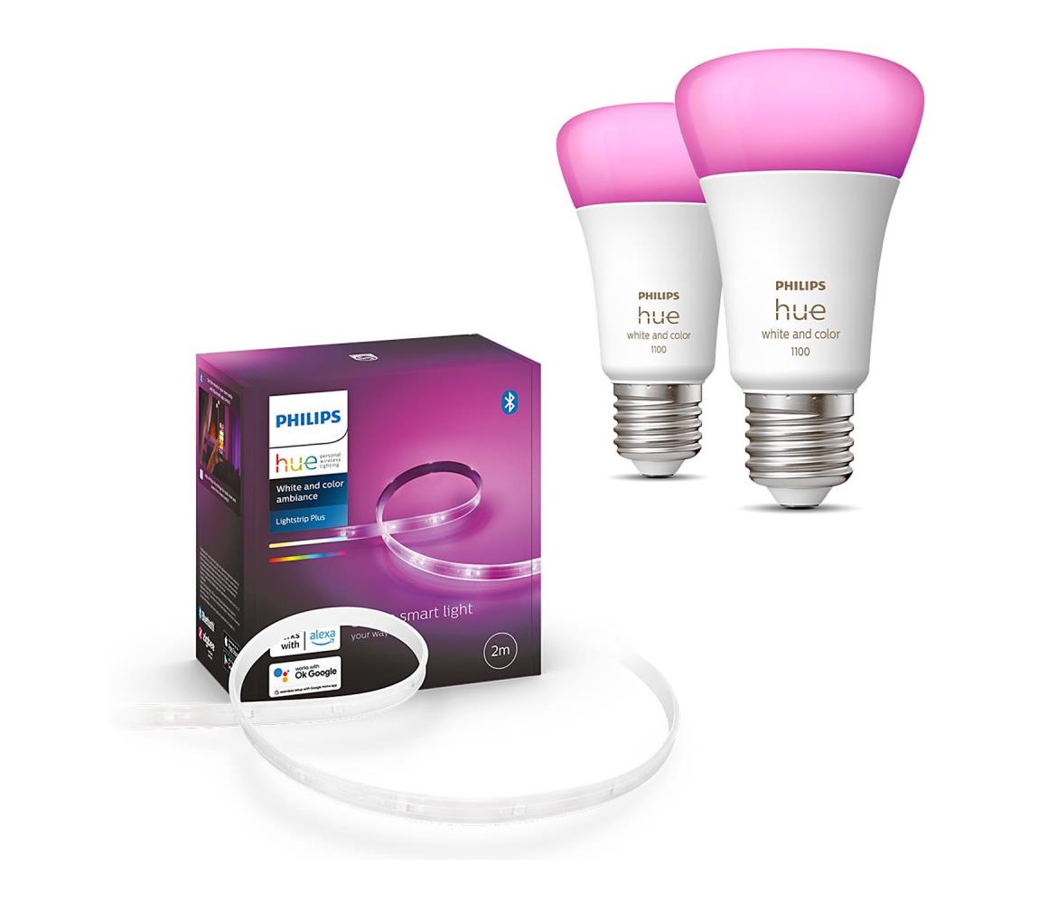 Philips SADA -LED RGBW Stmievateľný pásik Philips Hue 2m 20W/230V + 2x LED Žiarovka E27/9W 