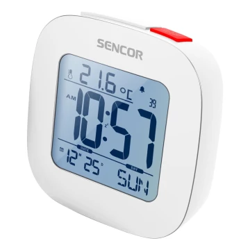 Sencor - Budík s LCD displejom a teplomerom 2xAAA biela