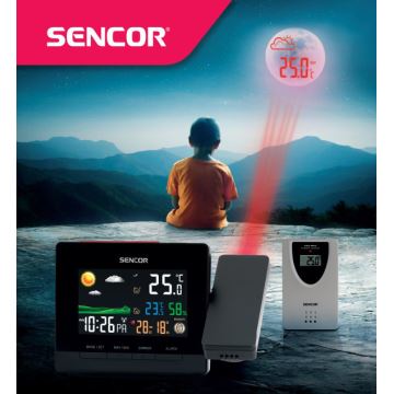 Sencor - Meteostanica s farebným LCD displejom, budíkom a projektorom 2xAA