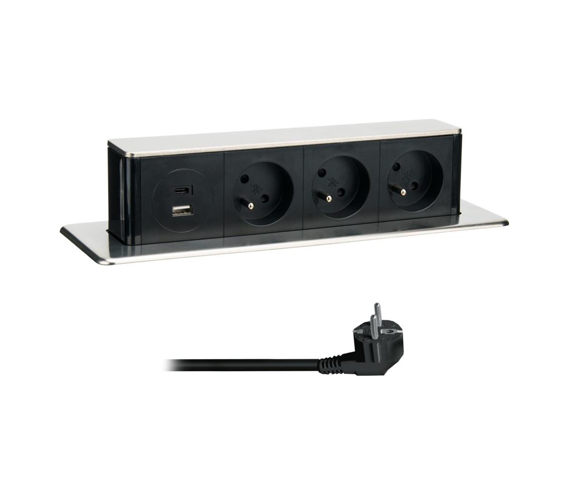   PP126USBC - Zásuvkový stĺpik pre dosku stola 3x230V + USB-A + USB-C 