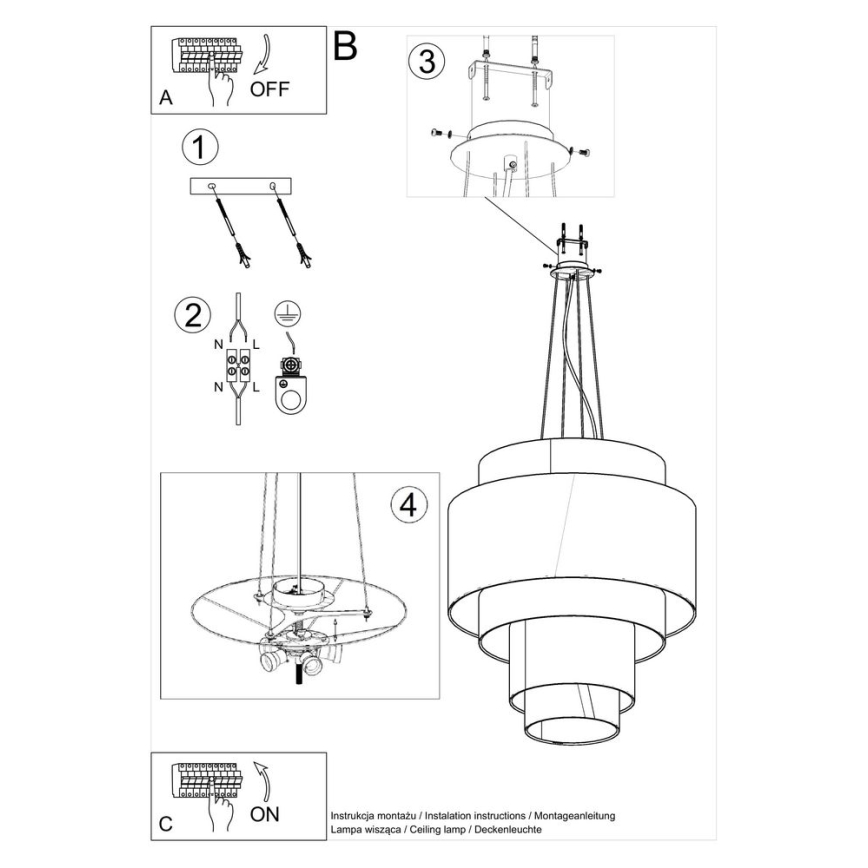 Luster na lanku REFLEXION 7xE27/60W/230V priemer 80 cm biela