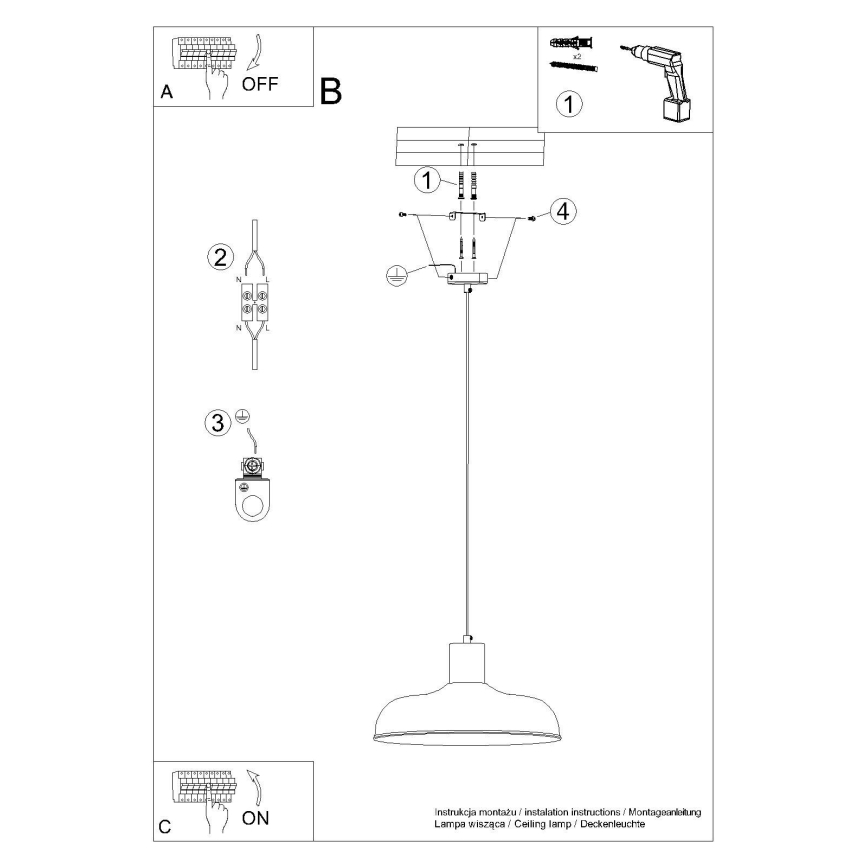 Luster na lanku INDY 1xE27/15W/230V pr. 38 cm čierna