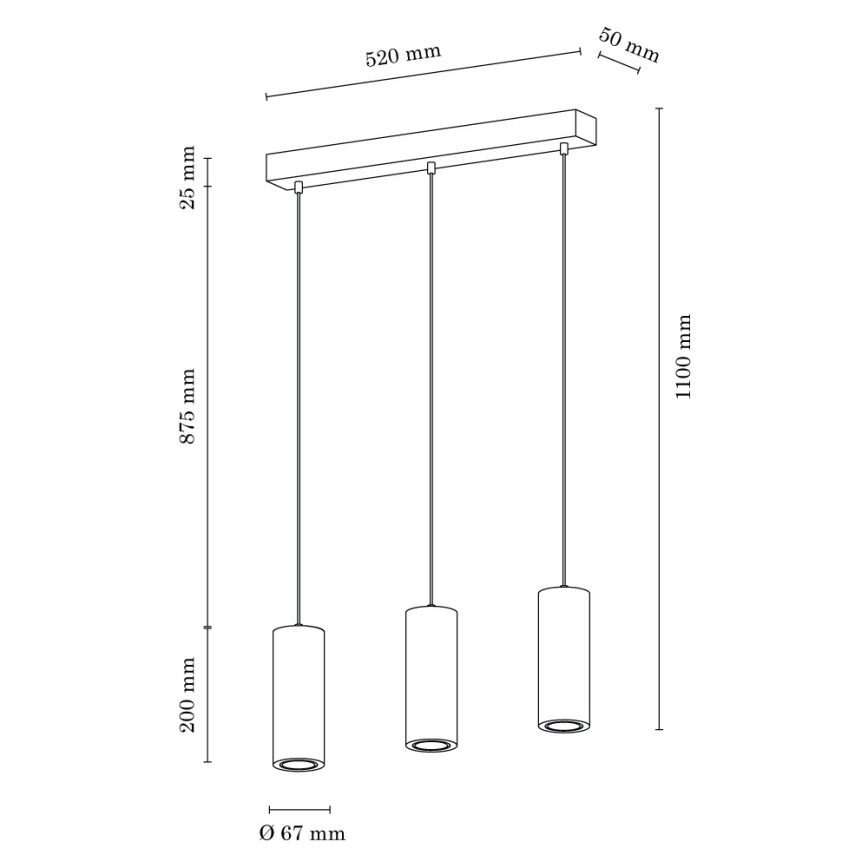 LED Luster na lanku PIPE 3xGU10/5W/230V matný dub – FSC certifikované