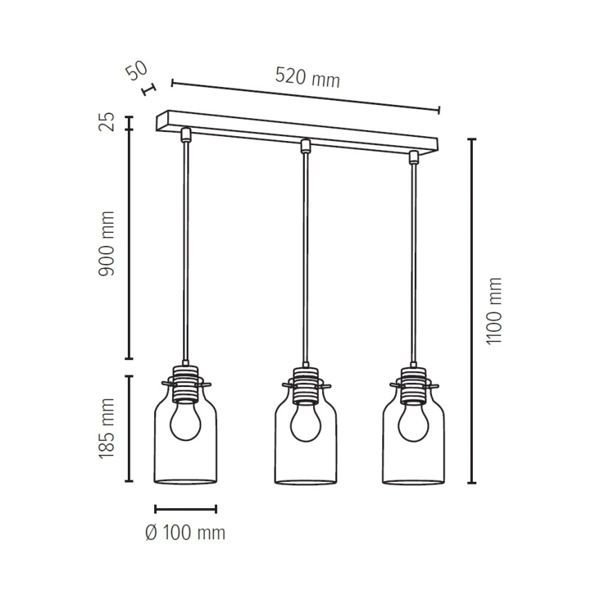 Luster na lanku ALESSANDRO 3xE27/60W/230V buk – FSC certifikované