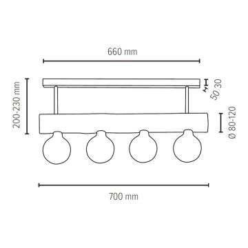 Luster na lanku TRABO 4xE27/60W/230V borovica – FSC certifikované