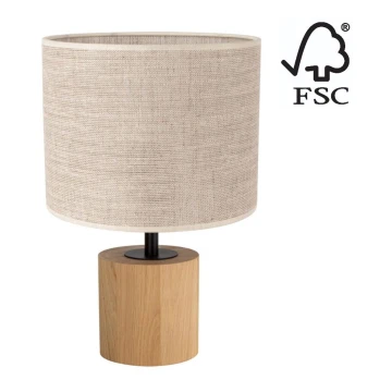 Stolná lampa KRETA 1xE27/25W/230V dub/béžová – FSC certifikované