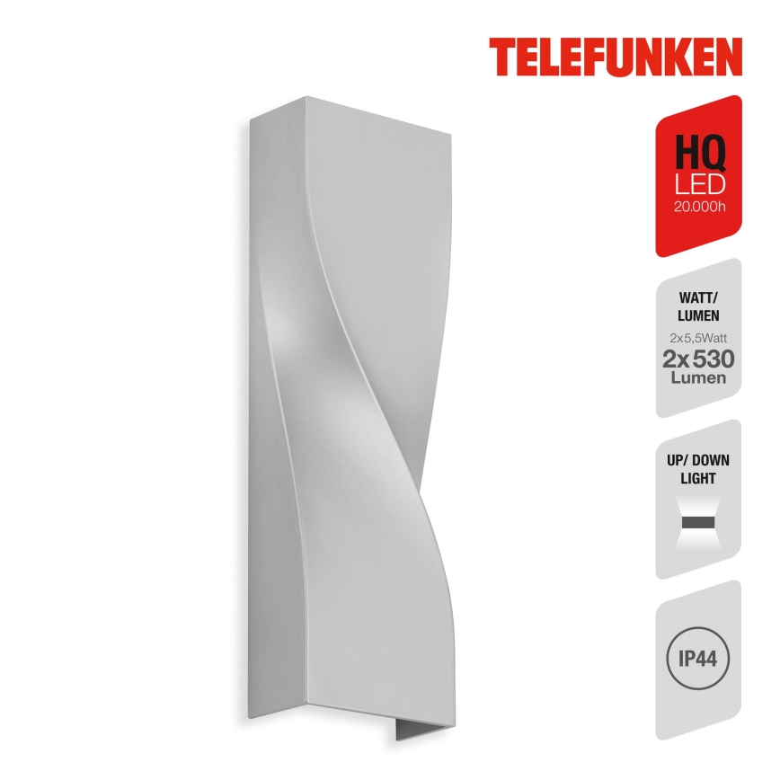 Telefunken 312704TF - LED Vonkajšie nástenné svietidlo 2xLED/5,5W/230V IP44 strieborná