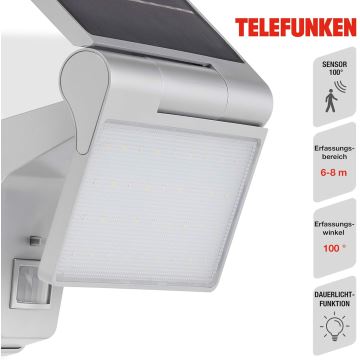 Telefunken 315204TF - LED Solárne nástenné svietidlo so senzorom LED/3W/3,7V IP44