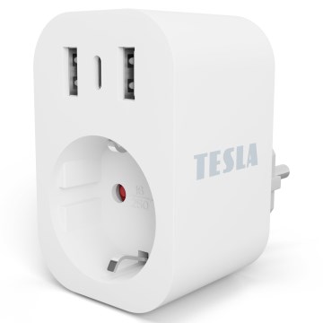 TESLA Smart - Inteligentná zásuvka 3680W/230V/16A Typ F/E 2xUSB-A + 1xUSB-C Wi-Fi