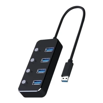 USB Rozbočovač so spínačmi 4xUSB-A 3.0 čierna