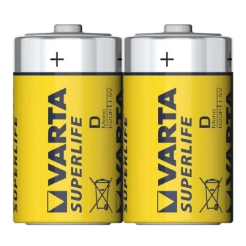 Varta 2020 - 2 ks Zinkouhlíková batéria SUPERLIFE D 1,5V