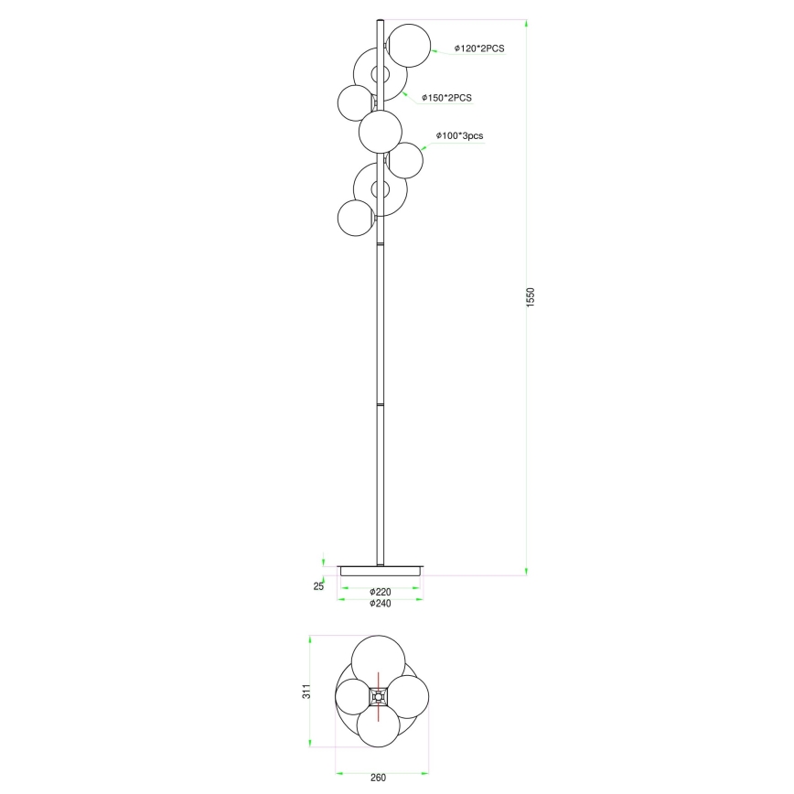 Wofi 3014-705W - LED Stojacia lampa VILLA 7xG9/3W/230V čierna