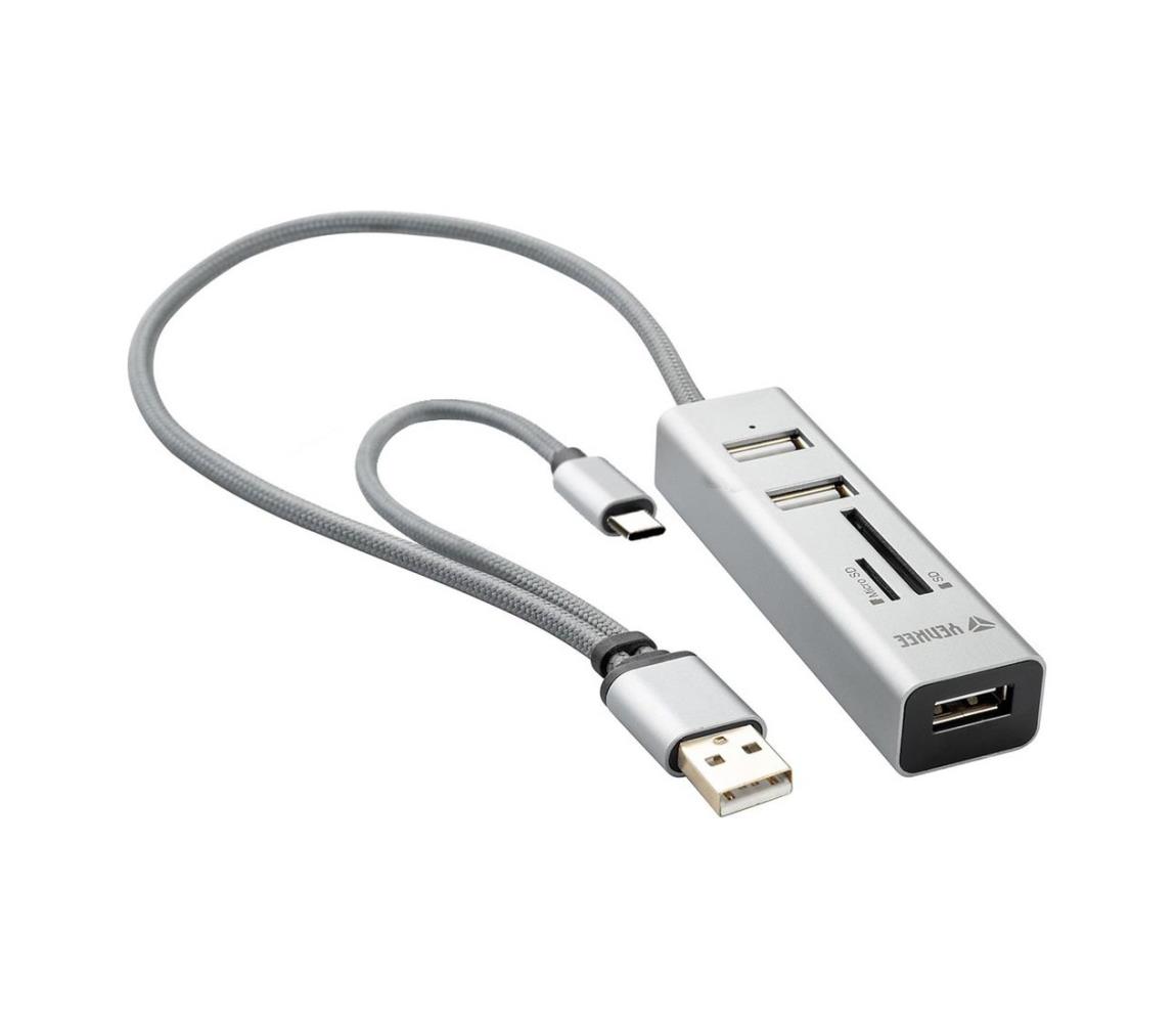 Yenkee Yenkee - USB 2.0 a USB-C OTG rozbočovač a čítačka kariet 